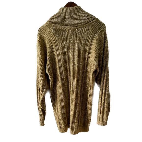 Vintage gold metallic sparkle ribbed knit turtleneck tunic sweater size medium M - Picture 4 of 7